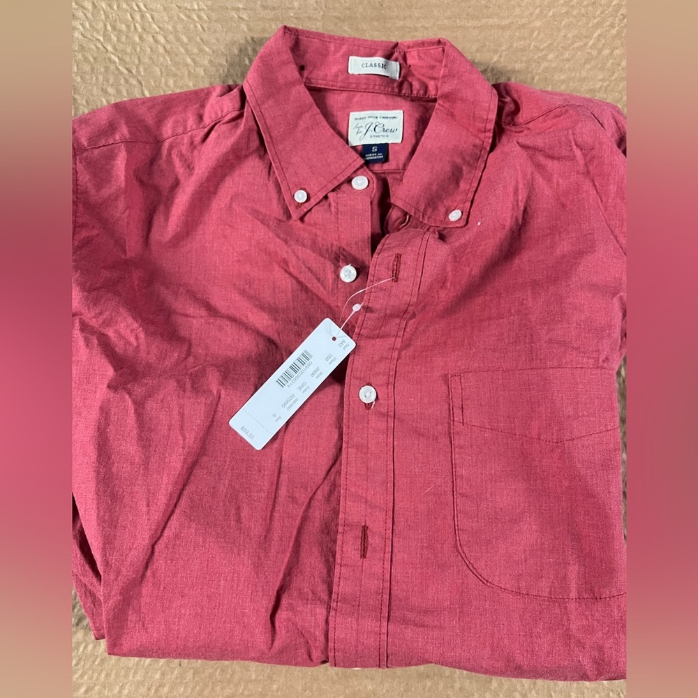 J crew washed red stretch cotton single pocket button down shirt, S
